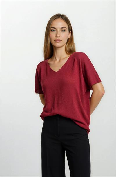 Provido V Yaka Düşük Kol Triko BORDO