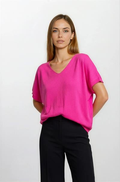 Provido V Yaka Düşük Kol Triko FUŞYA