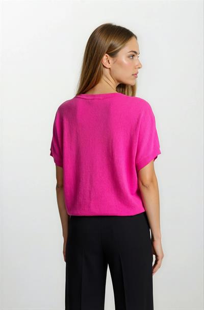 Provido V Yaka Düşük Kol Triko FUŞYA