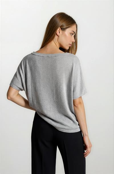 Provido V Yaka Düşük Kol Triko GRİ