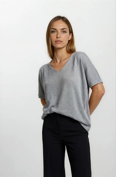 Provido V Yaka Düşük Kol Triko GRİ