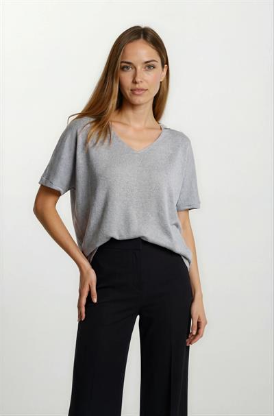Provido V Yaka Düşük Kol Triko GRİ
