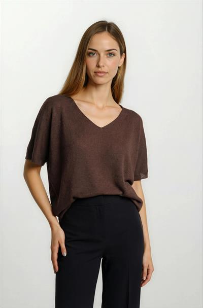 Provido V Yaka Düşük Kol Triko KAHVE