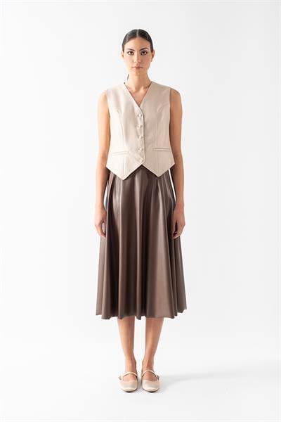 Redgrave V Yaka Kulplu Deri yelek TAŞ