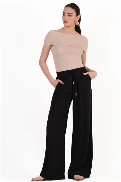 Remigi Beli Lastikli Bol Paça Pantolon SİYAH