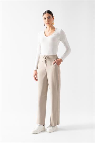 Ricangelo Yandan Cepli Beli Lastikli Bağcıklı Pantolon BEJ