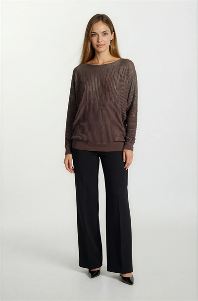 Riehle Kayık Yaka Trasparan Yarasa Kol Triko KAHVE