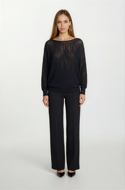 Riehle Kayık Yaka Trasparan Yarasa Kol Triko SİYAH