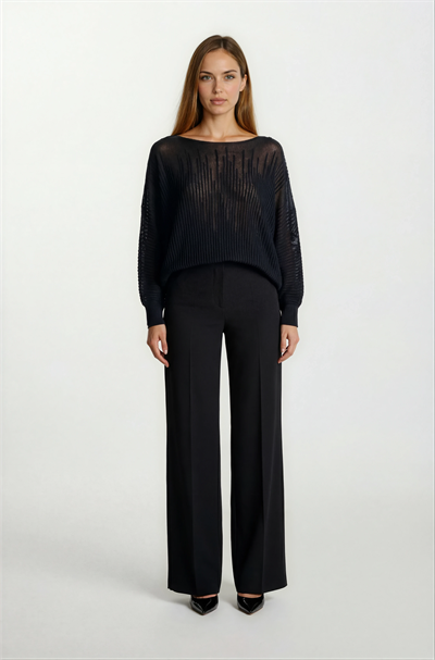 Riehle Kayık Yaka Trasparan Yarasa Kol Triko SİYAH