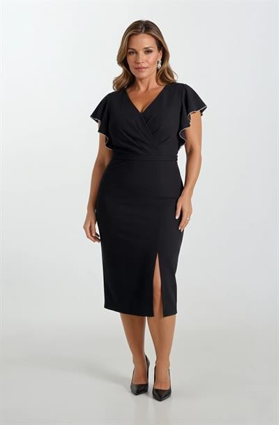 Rigoletto Kruvaze Yaka Yırtmaçlı Kısa Abiye Elbise SİYAH