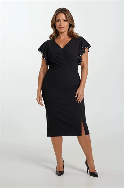 Rigoletto Kruvaze Yaka Yırtmaçlı Kısa Abiye Elbise SİYAH