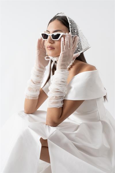 Rinetto Madonna Yaka Kloş Uzun Abiye Elbise BEYAZ