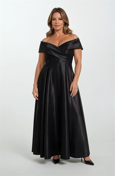 Rinetto Madonna Yaka Kloş Uzun Abiye Elbise SİYAH