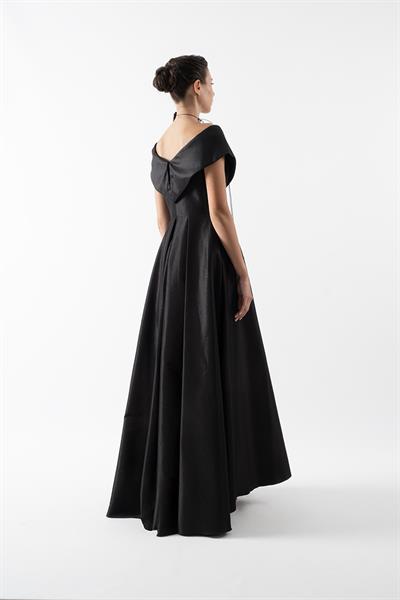 Rinetto Madonna Yaka Kloş Uzun Abiye Elbise SİYAH