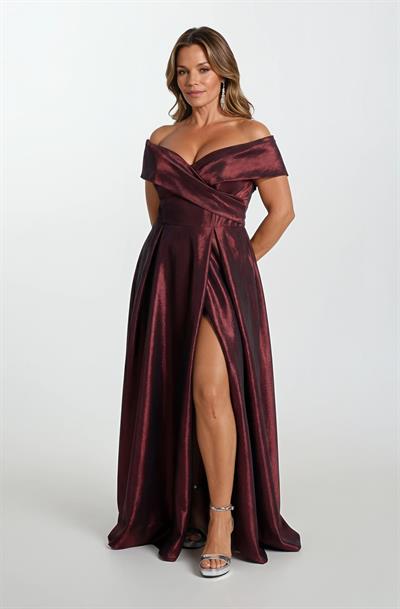 Rinetto Madonna Yaka Kloş Uzun Abiye Elbise BORDO