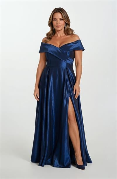 Rinetto Madonna Yaka Kloş Uzun Abiye Elbise LACİVERT