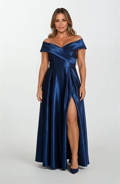 Rinetto Madonna Yaka Kloş Uzun Abiye Elbise LACİVERT