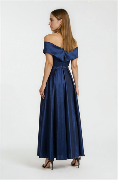 Rinetto Madonna Yaka Kloş Uzun Abiye Elbise LACİVERT