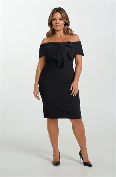 Ringer Kayık Yaka Kısa Abiye Elbise SİYAH