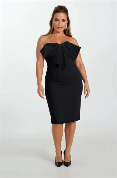 Ringer Kayık Yaka Kısa Abiye Elbise SİYAH