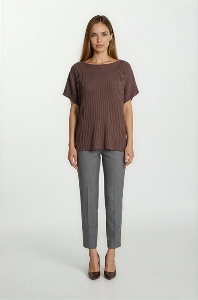 Riniero Kayık Yaka Kısa Kol Triko KAHVE