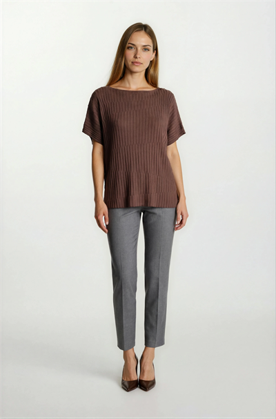 Riniero Kayık Yaka Kısa Kol Triko KAHVE