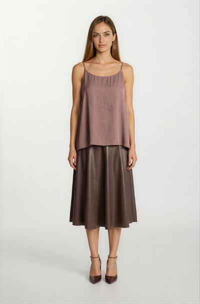 Rinuccia Altı Parça Kloş Deri Etek KAHVE