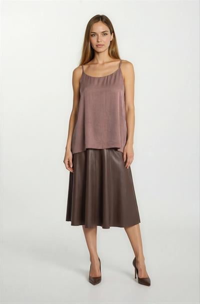 Rinuccia Altı Parça Kloş Deri Etek KAHVE