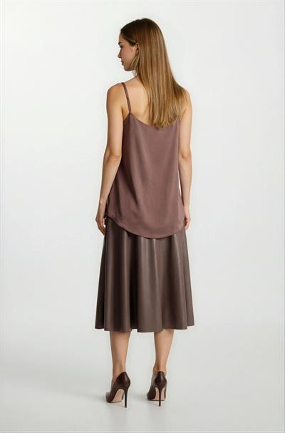 Rinuccia Altı Parça Kloş Deri Etek KAHVE