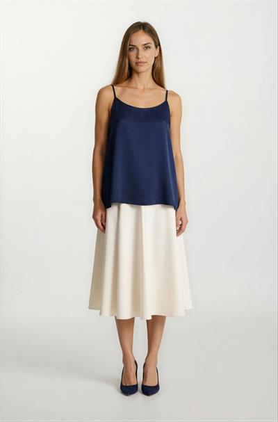 Rinuccia Altı Parça Kloş Deri Etek KREM