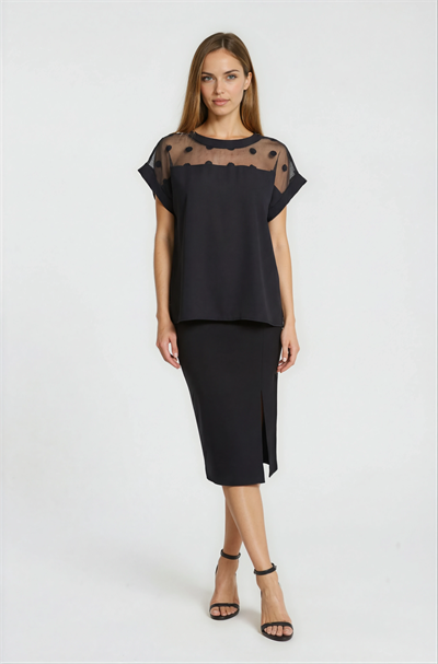 Robası Transparan Puantiyeli  Bluz SİYAH