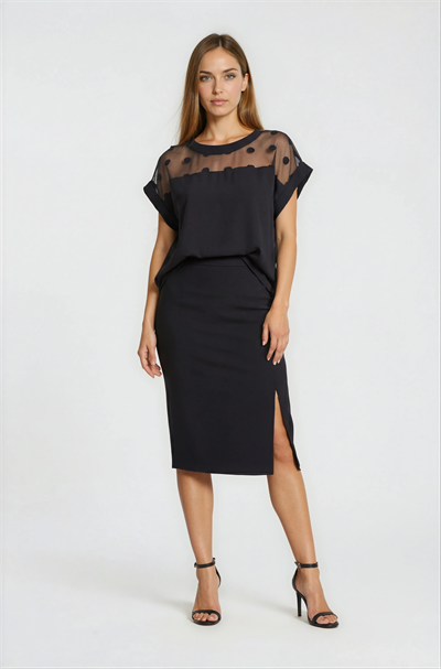 Robası Transparan Puantiyeli  Bluz SİYAH