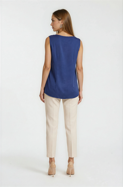 Rocchetti Kolsuz Yuvarlak Yaka Bluz İNDİGO