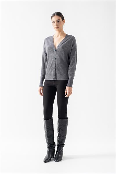 Roosevelt V Yaka Önden Düğmeli Uzun Kol Triko Hırka ANTRASİT