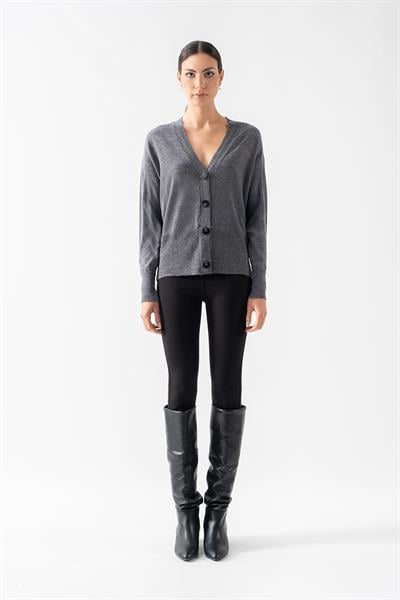 Roosevelt V Yaka Önden Düğmeli Uzun Kol Triko Hırka ANTRASİT
