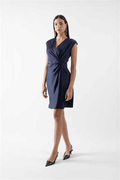 Rosanoff Kruvaze Yana Yandan Pileli Kolsuz Elbise LACİVERT
