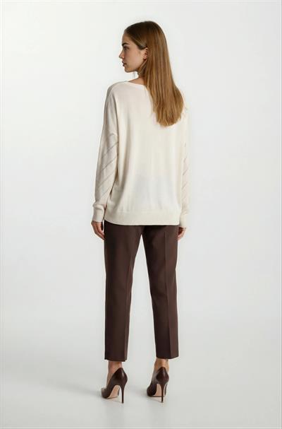 Rossovich Yuvarlak Yaka Transparan Çizgi Detaylı Triko BEJ