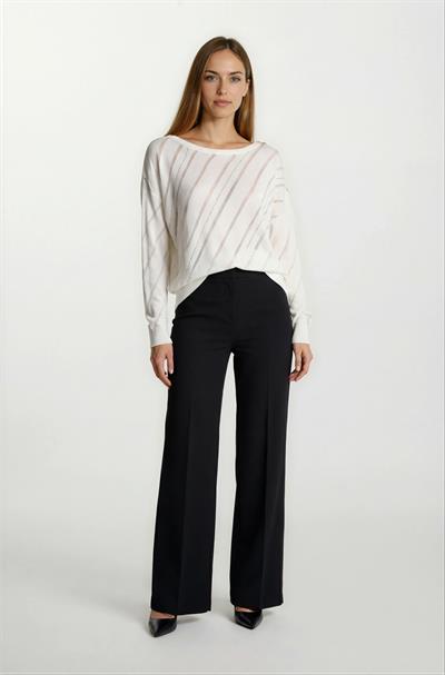 Rossovich Yuvarlak Yaka Transparan Çizgi Detaylı Triko EKRU