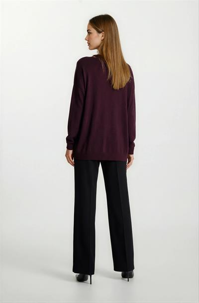 Rossovich Yuvarlak Yaka Transparan Çizgi Detaylı Triko BORDO