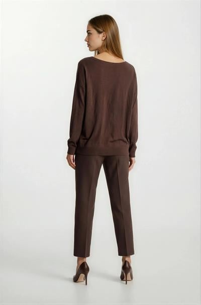 Rossovich Yuvarlak Yaka Transparan Çizgi Detaylı Triko KAHVE