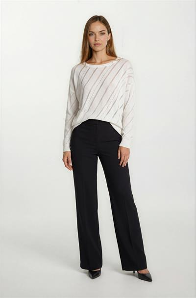 Rossovich Yuvarlak Yaka Transparan Çizgi Detaylı Triko EKRU