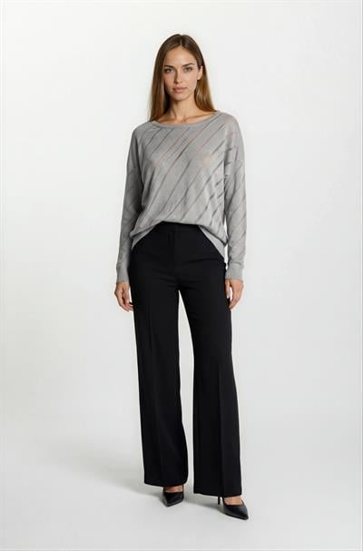 Rossovich Yuvarlak Yaka Transparan Çizgi Detaylı Triko GRİ
