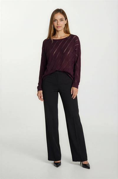 Rossovich Yuvarlak Yaka Transparan Çizgi Detaylı Triko BORDO