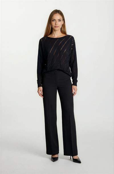 Rossovich Yuvarlak Yaka Transparan Çizgi Detaylı Triko SİYAH