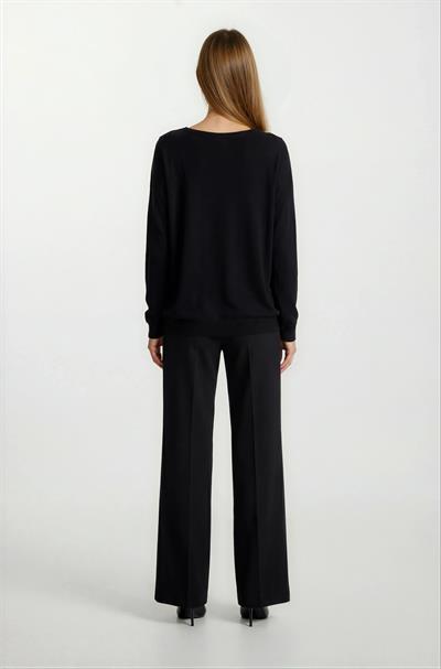 Rossovich Yuvarlak Yaka Transparan Çizgi Detaylı Triko SİYAH