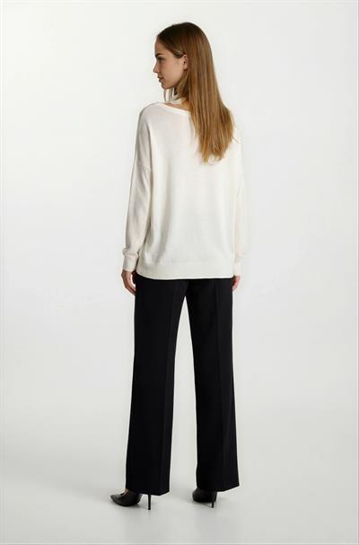 Rossovich Yuvarlak Yaka Transparan Çizgi Detaylı Triko EKRU