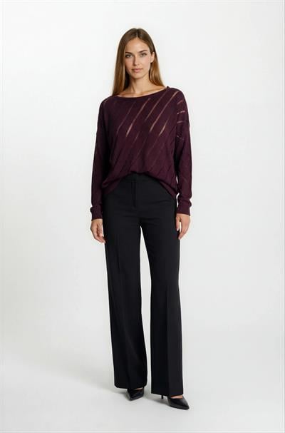 Rossovich Yuvarlak Yaka Transparan Çizgi Detaylı Triko BORDO