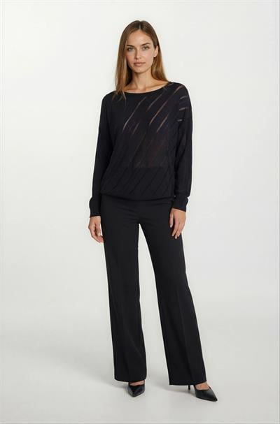 Rossovich Yuvarlak Yaka Transparan Çizgi Detaylı Triko SİYAH