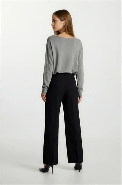 Rossovich Yuvarlak Yaka Transparan Çizgi Detaylı Triko GRİ