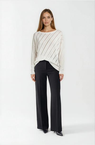 Rossovich Yuvarlak Yaka Transparan Çizgi Detaylı Triko EKRU